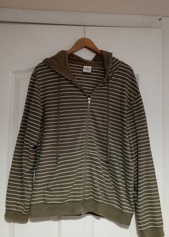 Kapüşonlu, Fermuarlı Çizgili Sweatshirt - Görsel 6