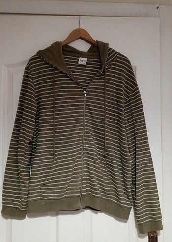 Kapüşonlu, Fermuarlı Çizgili Sweatshirt - Görsel 5