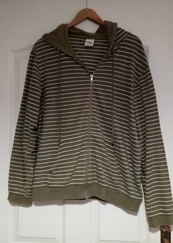 Kapüşonlu, Fermuarlı Çizgili Sweatshirt - Görsel 12