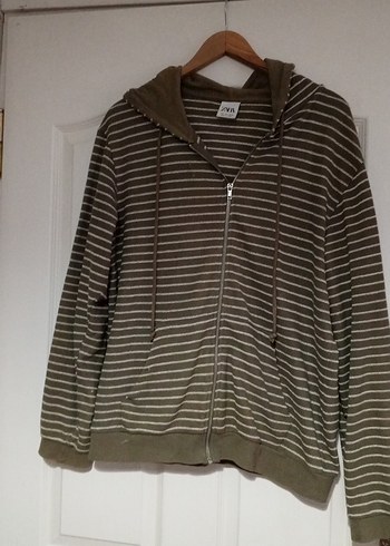 Kapüşonlu, Fermuarlı Çizgili Sweatshirt - Görsel 9