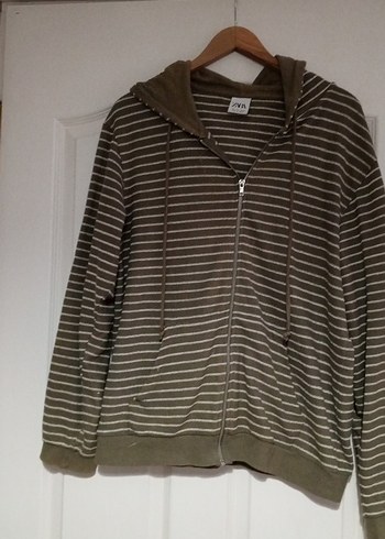 Kapüşonlu, Fermuarlı Çizgili Sweatshirt - Görsel 10