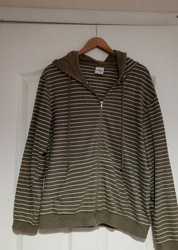 Kapüşonlu, Fermuarlı Çizgili Sweatshirt - Görsel 7