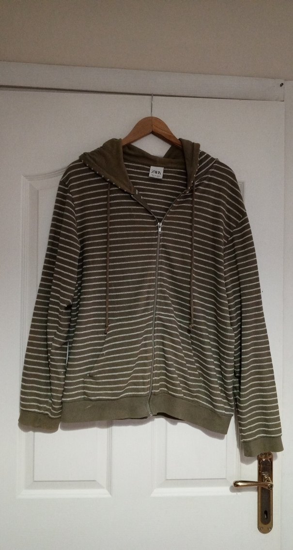 Kapüşonlu, Fermuarlı Çizgili Sweatshirt - Görsel 4