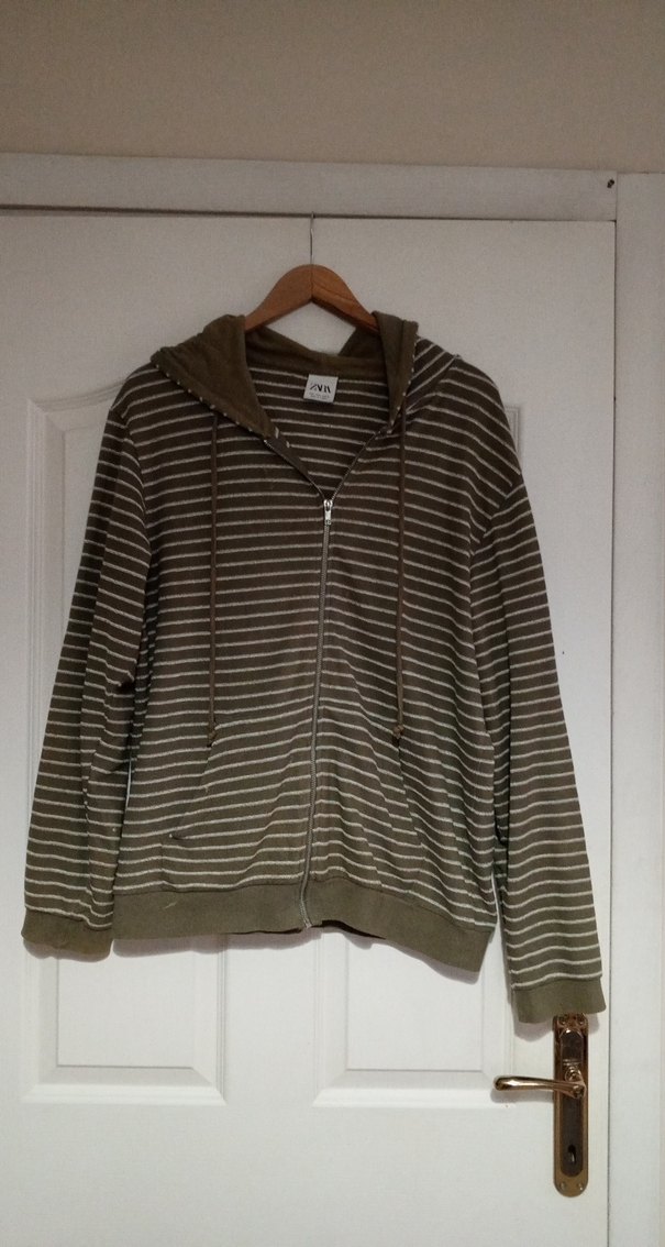 Kapüşonlu, Fermuarlı Çizgili Sweatshirt - Görsel 2