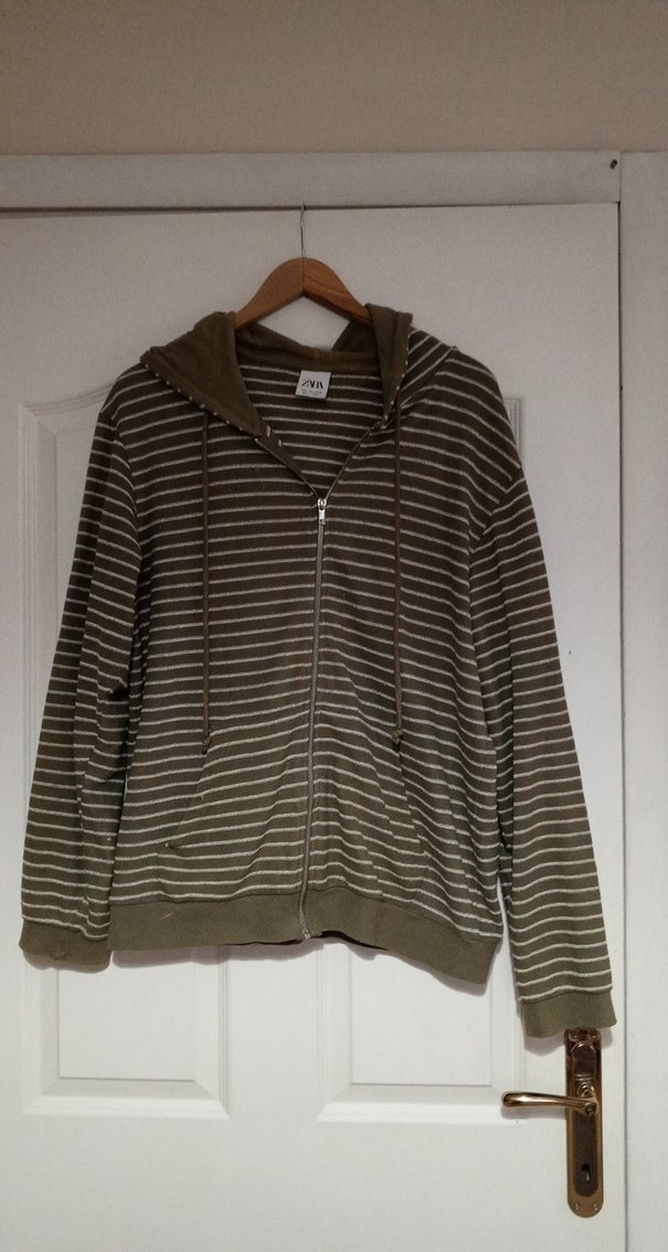 Kapüşonlu, Fermuarlı Çizgili Sweatshirt - Görsel 3