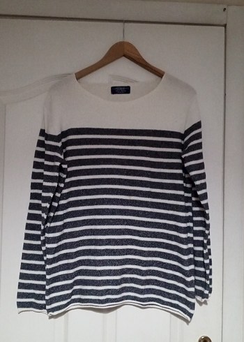 Pamuklu Çizgili Kadın Uzun Kollu Kazak - Görsel 11