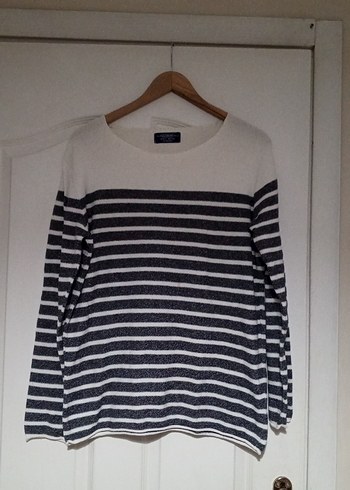 Pamuklu Çizgili Kadın Uzun Kollu Kazak - Görsel 6