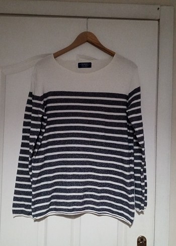 Pamuklu Çizgili Kadın Uzun Kollu Kazak - Görsel 4