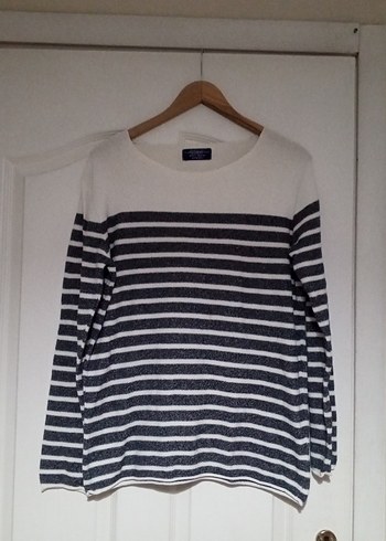 Pamuklu Çizgili Kadın Uzun Kollu Kazak - Görsel 8