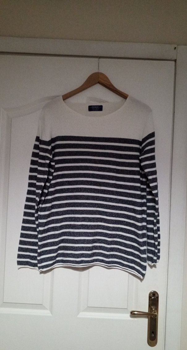 Pamuklu Çizgili Kadın Uzun Kollu Kazak - Görsel 2