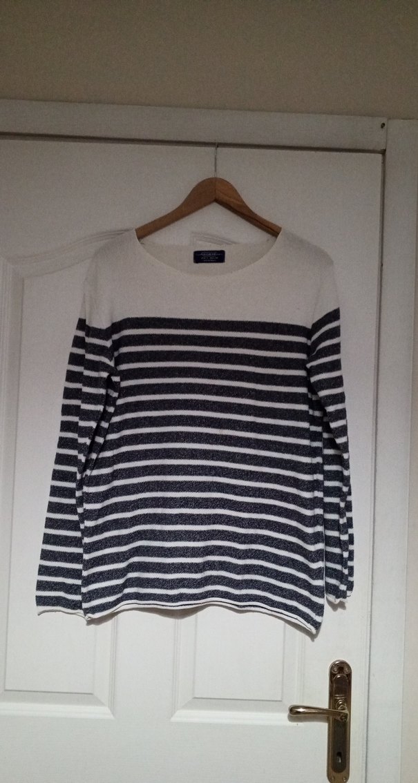 Pamuklu Çizgili Kadın Uzun Kollu Kazak - Görsel 3