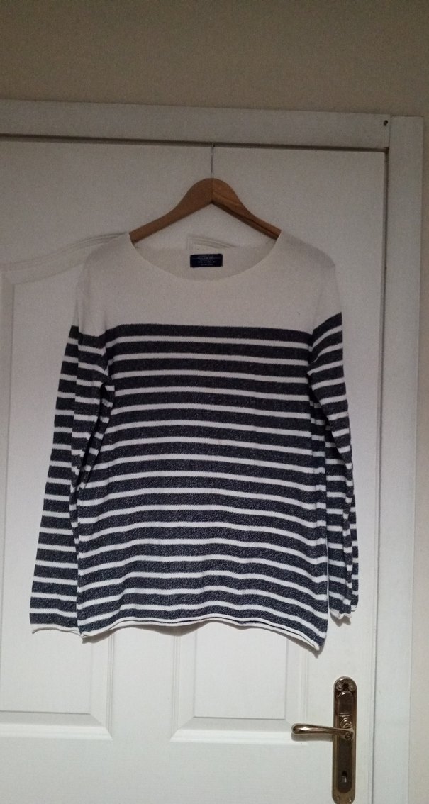 Pamuklu Çizgili Kadın Uzun Kollu Kazak - Görsel 4