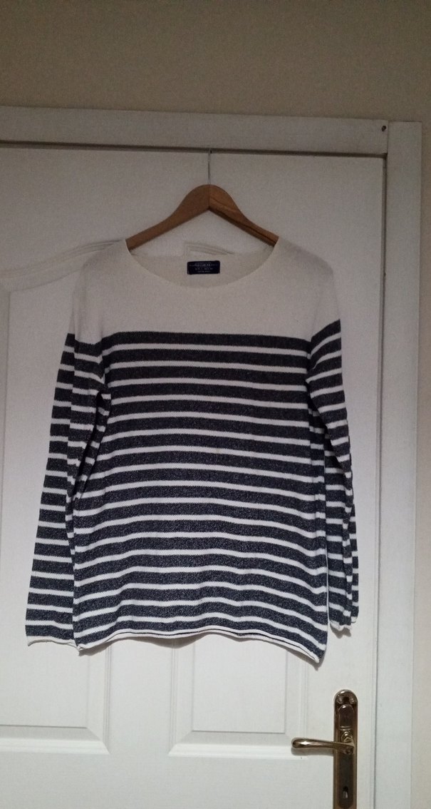 Pamuklu Çizgili Kadın Uzun Kollu Kazak - Görsel 5