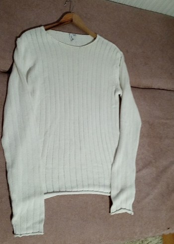 Beyaz Triko Uzun Kollu Kadın Kazak - Görsel 4