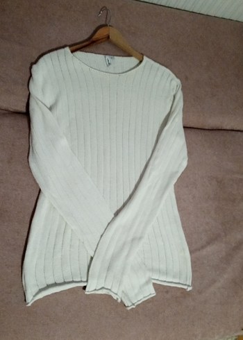 Beyaz Triko Uzun Kollu Kadın Kazak - Görsel 2