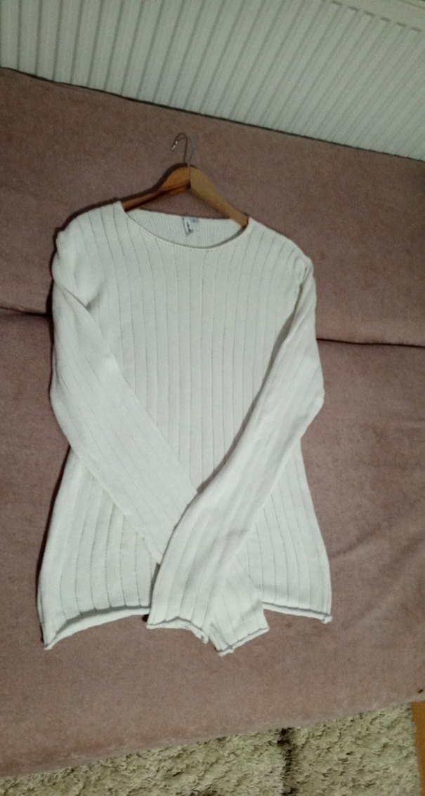 Beyaz Triko Uzun Kollu Kadın Kazak - Görsel 3