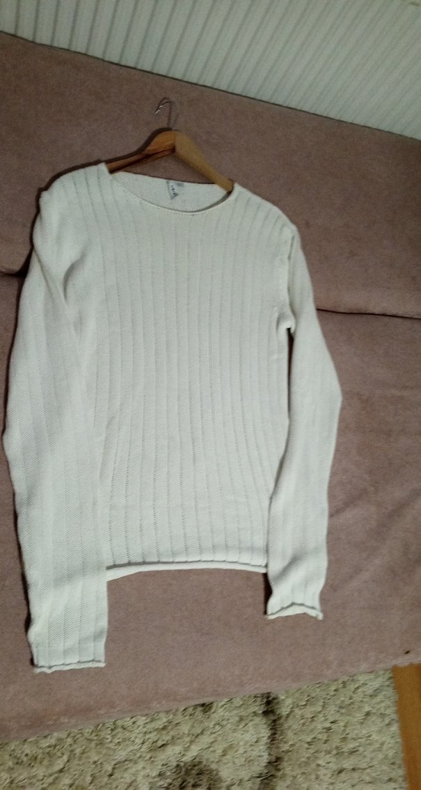 Beyaz Triko Uzun Kollu Kadın Kazak - Görsel 4