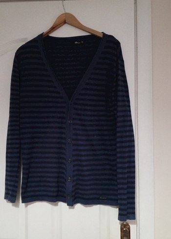 Düğmeli Lacivert V Yakalı Kadın Hırka - Görsel 5