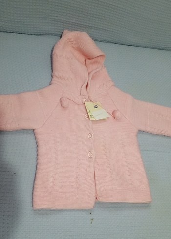 Kız Çocuk Pembe Kapüşonlu Örgü Hırka - Görsel 2