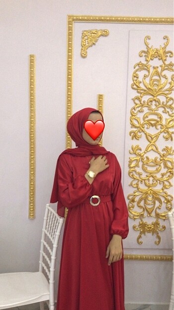 Kloş Kesim Kemer Detaylı Saten Tesettür Elbise - Görsel 3