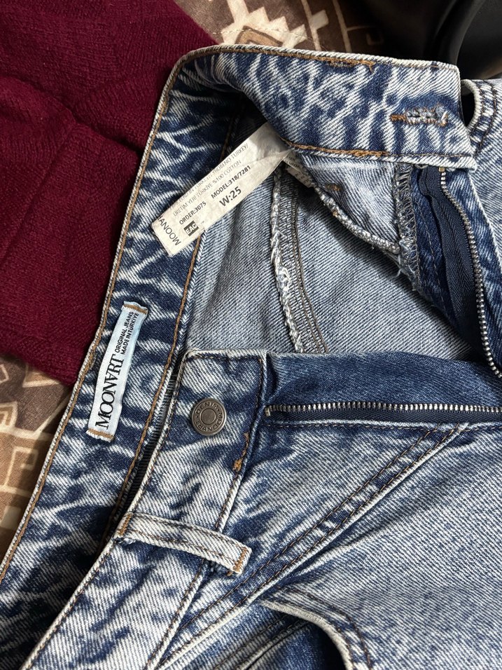 Gri Mavi Bağlama Desenli Bol Kesim Kadın Kot - Görsel 3