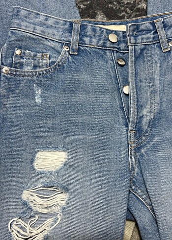 Kadın Mavi Loose Fit Midi Kot Pantolon - Görsel 3