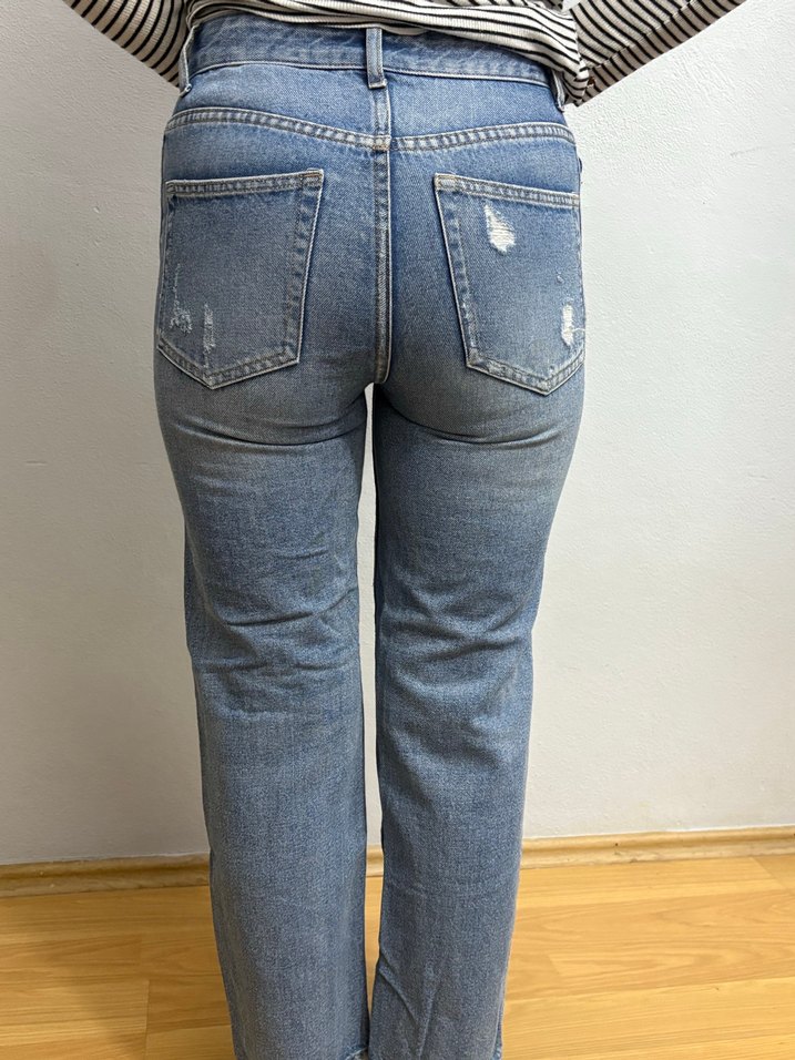 Kadın Mavi Loose Fit Midi Kot Pantolon - Görsel 2