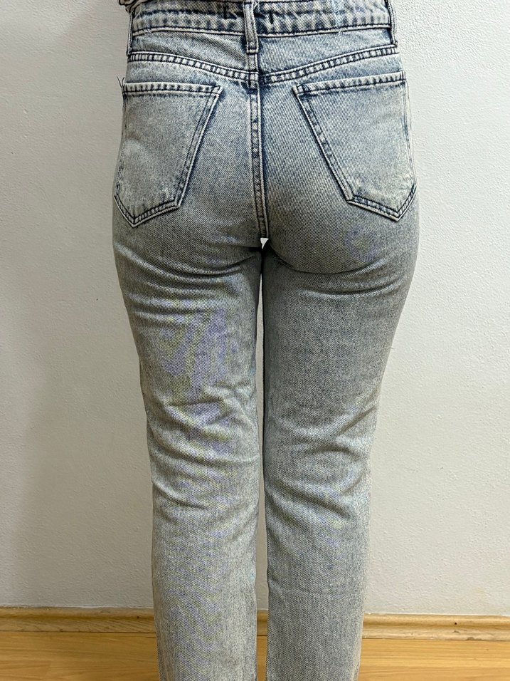 Gri Batik Desenli Yırtıklı Kadın Denim Pantolon - Görsel 2