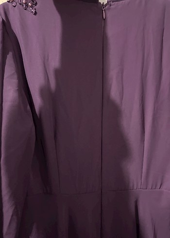 Mor Uzun Kollu İşlemeli Abiye Elbise - Görsel 6