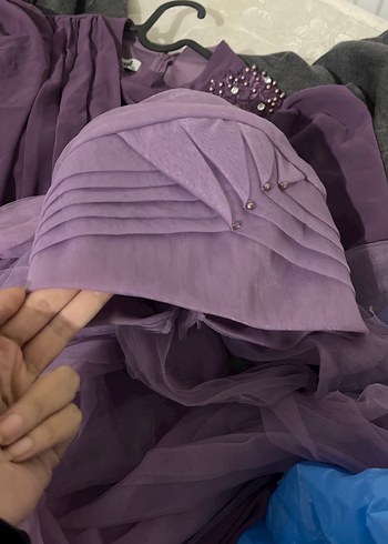 Mor Uzun Kollu İşlemeli Abiye Elbise - Görsel 8