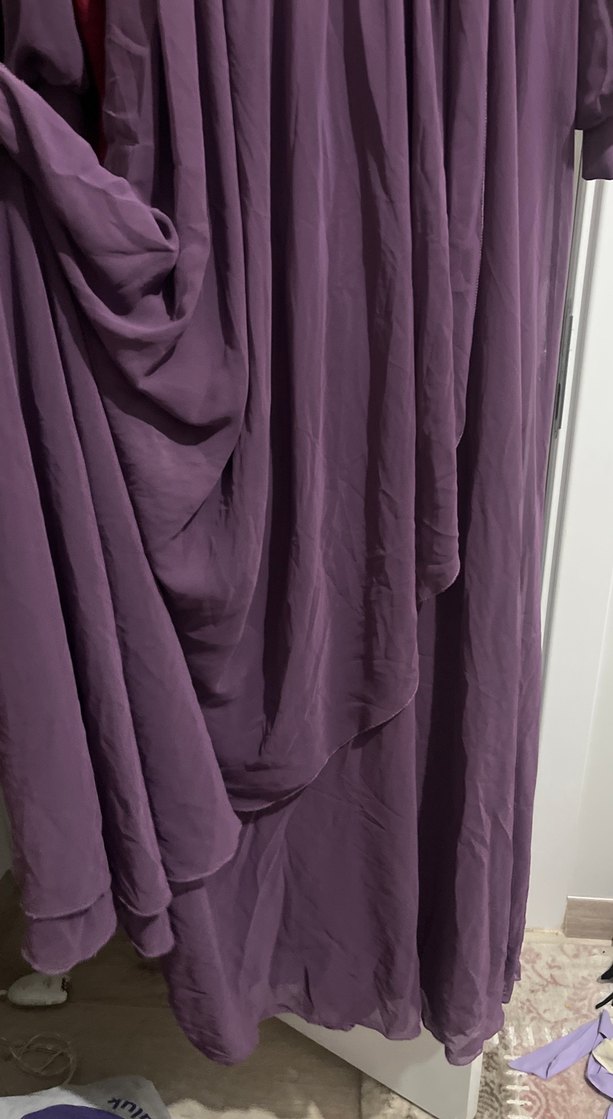 Mor Uzun Kollu İşlemeli Abiye Elbise - Görsel 2