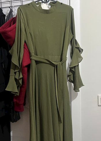 Kadın Haki Uzun Kollu Salaş Elbise - Görsel 2