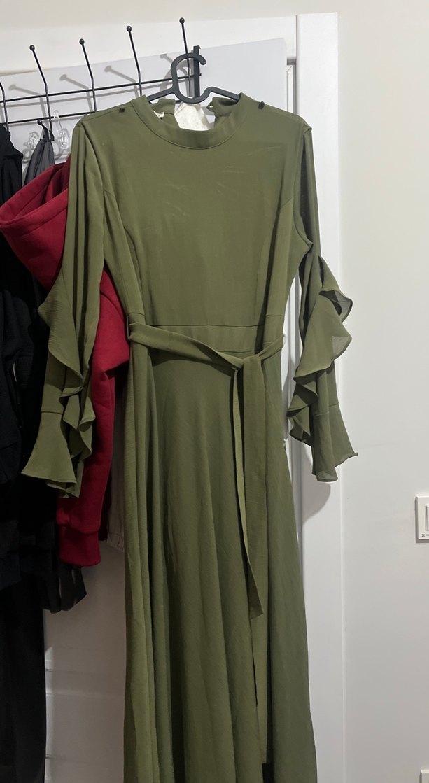 Kadın Haki Uzun Kollu Salaş Elbise - Görsel 2