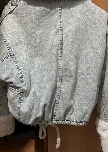 Gri Kadın Peluş Detaylı Denim Ceket - Görsel 6