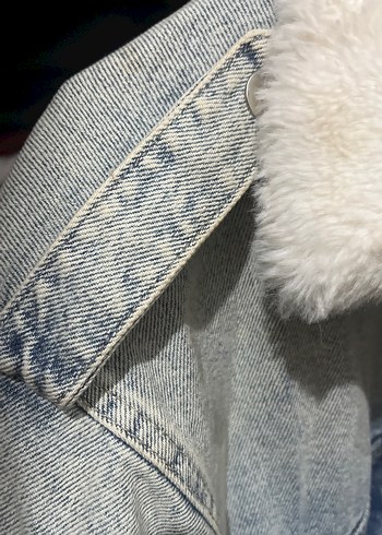 Gri Kadın Peluş Detaylı Denim Ceket - Görsel 4