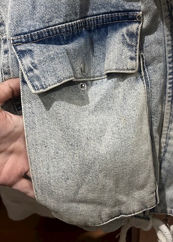 Gri Kadın Peluş Detaylı Denim Ceket - Görsel 3