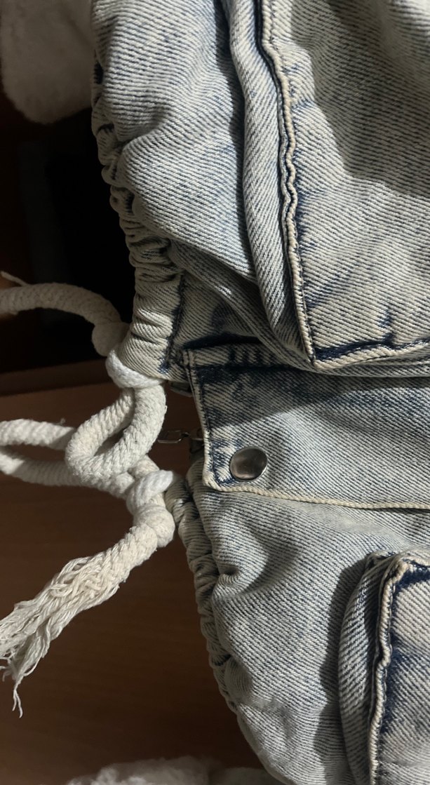 Gri Kadın Peluş Detaylı Denim Ceket - Görsel 5