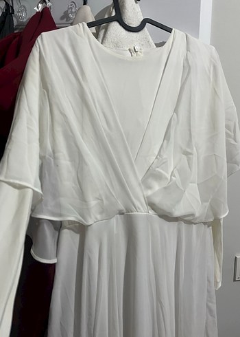 Uzun Beyaz V Yaka Salaş Kadın Elbise - Görsel 2