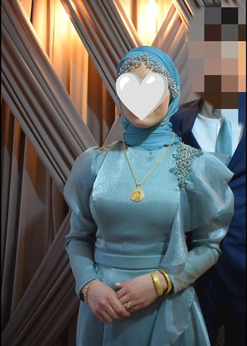 Uzun Yeşil Nakışlı Drapeli Abiye - Görsel 6