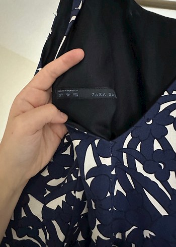 Zara Zara Lacivert V Yakalı Pilili Midi Elbise