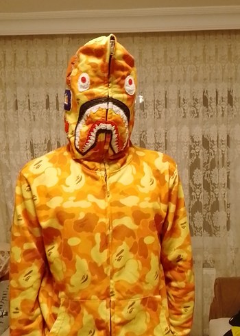 m Beden Sarı Kamuflaj Kapüşonlu Fermuarlı Erkek Sweatshirt