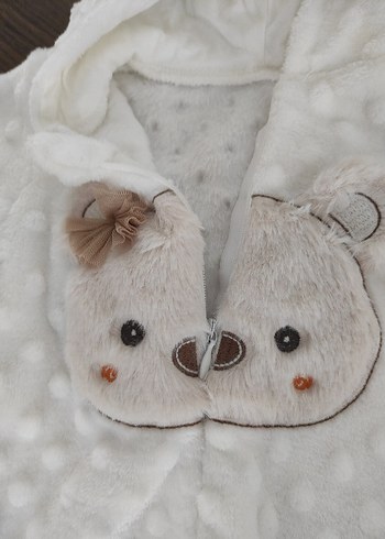 Kapüşonlu Beyaz Kız Bebek Tulum ve uyku tulumu - Görsel 3