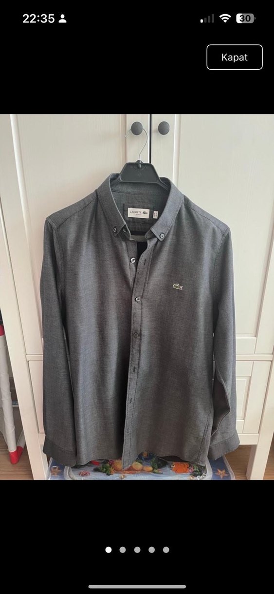 Düğmeli Gri Uzun Kollu Erkek Gömlek - Görsel 3