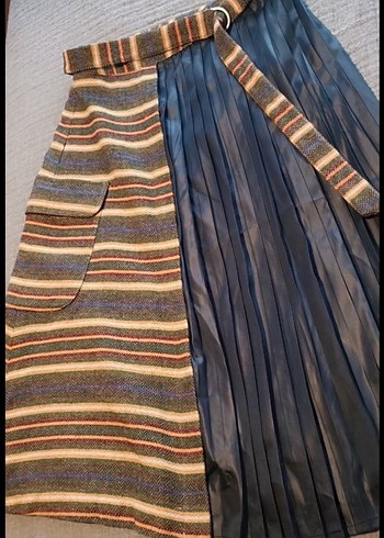 Gri Pilili Midi Triko Etek - Görsel 3