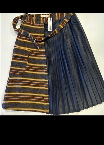 Gri Pilili Midi Triko Etek - Görsel 2