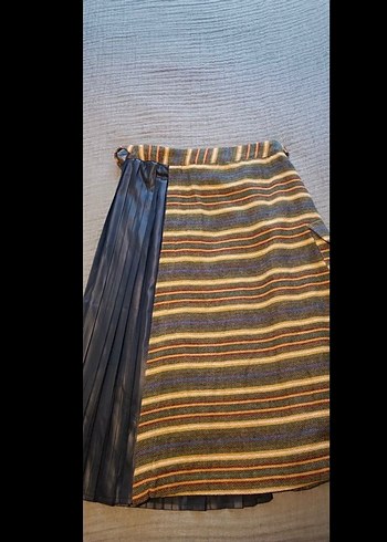 Gri Pilili Midi Triko Etek - Görsel 4