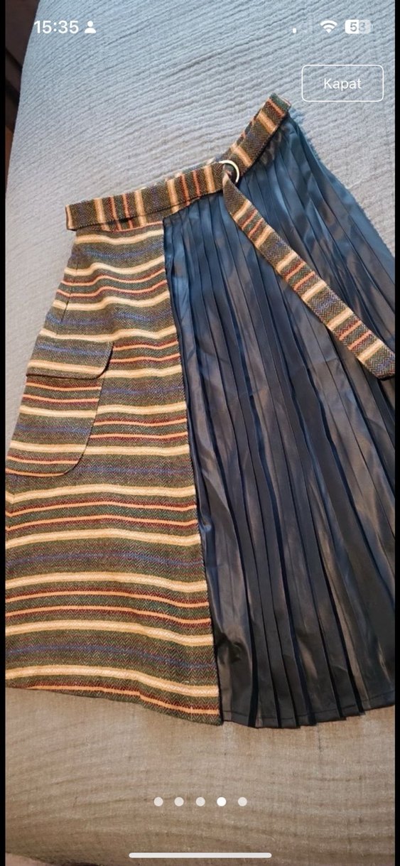 Gri Pilili Midi Triko Etek - Görsel 3