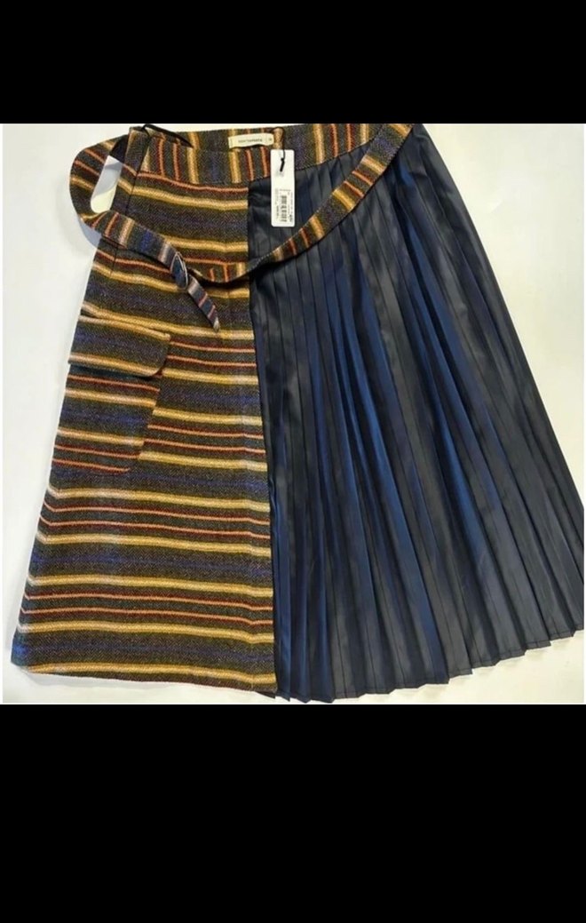 Gri Pilili Midi Triko Etek - Görsel 2