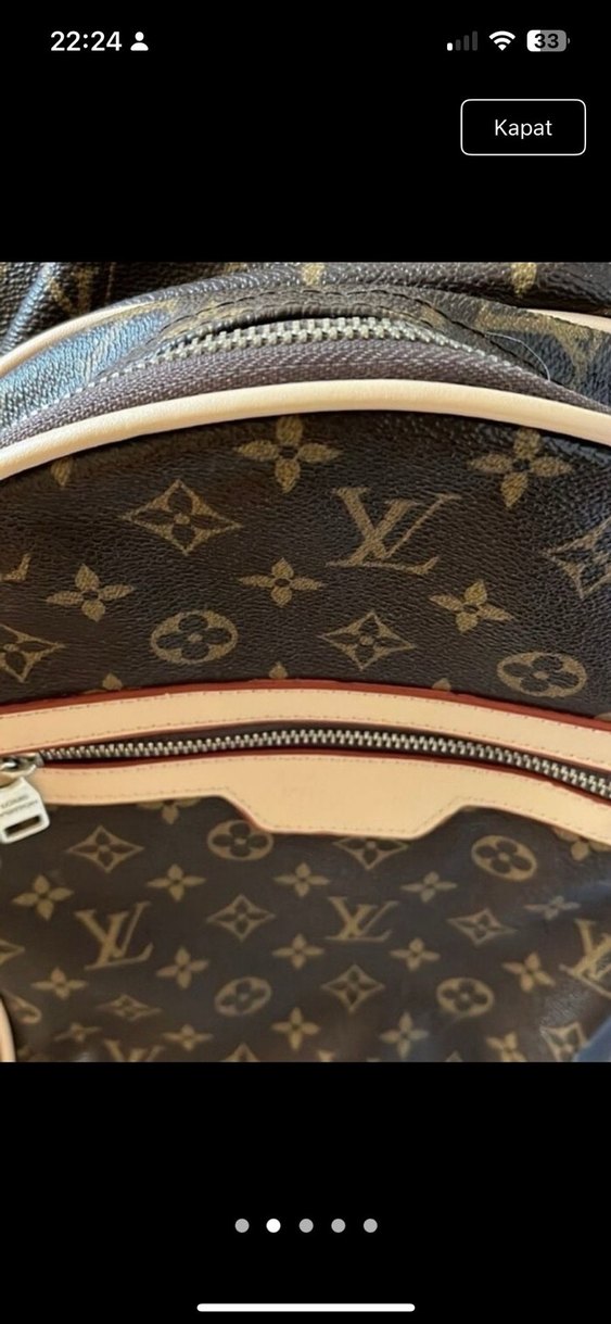 Klasik Parisli Desenli Kahverengi Deri Sırt Çantası - Görsel 4