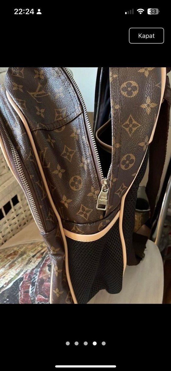 Klasik Parisli Desenli Kahverengi Deri Sırt Çantası - Görsel 3